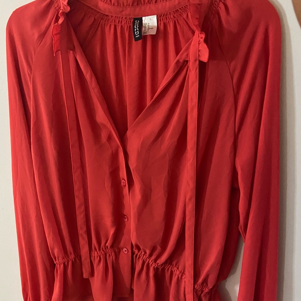 Tie-front Button down peplum Blouse